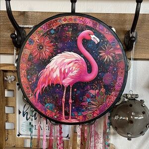 Vibrant Pink Flamingo Wall Art Tambourine - Pink Home Wall Decor